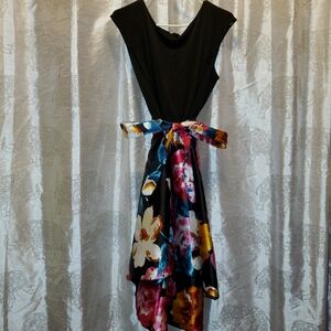 Enfocus Studio Black and Red Fit and Flare Dress with V-Neck